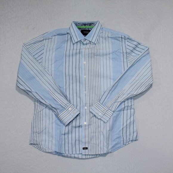 Nick (it) Other - Nick(It) Men Blue Stripes Shirt Dress Shirt Casual  Long Sleeve Size Large